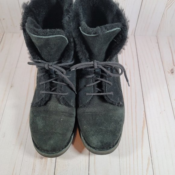 UGG QUINCY Twinface Sheepskin Lace Up Booties BLACK - Picture 7 of 12